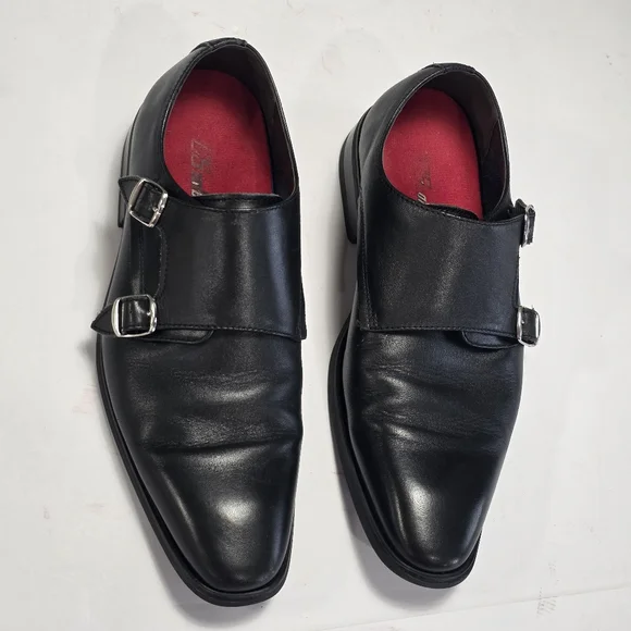 La Milano Men's Black Leather Monk Strap Shoes